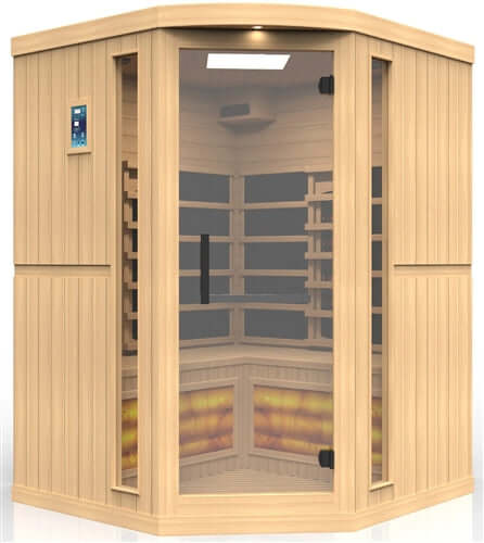 Golden Designs GDI-8035-02 3-Person Corner Full Spectrum PureTech Near Zero EMF FAR Infrared Sauna with Himalayan Salt Bar (New)